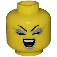 Minifig Head, Pink and Light Blue Eye Shadow, Light Blue Lips, Smile, Open Eyes / Closed Eyes Print