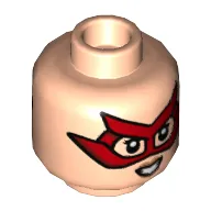 Minifig Head Firestar, Red Eyemask, Peach Lips, Smile / Angry Print