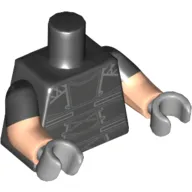 Torso, Dual Molded Arms, Shirt with Harness, Dark Bluish Gray Laces and Silver Trim print, Black Sleeves Pattern, Light Nougat Arms, Light Bluish Gray Hands