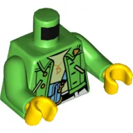 Torso Jacket, Light Blue Bag, Yellowish Green Undershirt Print, Bright Green Arms, Yellow Hands