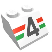 Slope 45° 2 x 2 with Black '4' over Red and Green Stripes Print