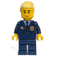 Police Officer, Dark Blue Suit with Police Badge, Bright Light Yellow Hair