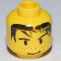 Minifig Head Mike / Soccer Player, Spiky Black Hair, Nose Freckles and Smirk Print