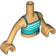Minidoll Torso Girl with Dark Turquoise Top, White Decorations, Warm Tan Arms and Hands