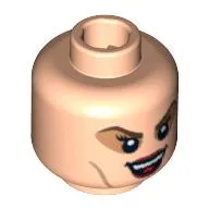 Minifig Head Bellatrix Lestrange, Dual Sided, Brown Eye Shadow and Dark Red Lips, Laughing / Scared Print [Blocked Open Stud]