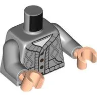 Torso, Thick Knitted Sweater, Dark Bluish Grey Pattern, Buttons, White Shirt print, Light Bluish Gray Arms, Light Nougat Hands