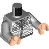 Torso, Sweater with White/Light Bluish Grey/Dark Bluish Grey Pattern, Buttons print, Light Bluish Gray Arms, Light Nougat Hands