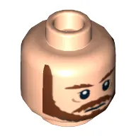 Minifig Head Qui-Gon Jinn, Beard with Brown Eyebrows, Moustache and Beard Print