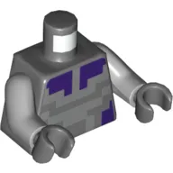 Torso Armor, Pixelated Silver and Dark Purple print, Light Bluish Gray Arms, Dark Bluish Gray Hands