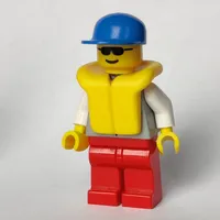 Light Grey Jacket, Red Legs, Blue Cap, Sunglasses