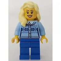 Woman, Bright Light Blue Cardigan, Blue Legs, Bright Light Yellow Hair