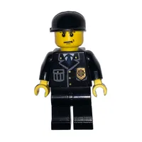 Policeman, Black Jacket with Pocket and Badge, Black Cap
