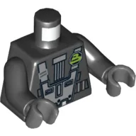 Torso Space Police 3 with Blacktron II Logo Print, Black Arms, Dark Bluish Gray Hands
