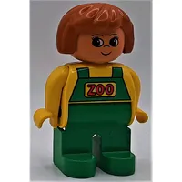 Duplo Figure, Early, Hair Bob Dark Orange, Green Legs, Green Overalls Print (Zoo Keeper)