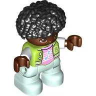 Duplo Figure Child, Afro Black, Light Aqua Legs, Bright Pink Shirt Print