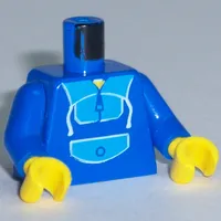 Torso Hoodie, Tracksuit with Light Blue Pocket and Collar, Zipper Print, Blue Arms, Yellow Hands