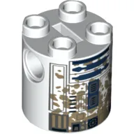 Brick Round 2 x 2 x 2 Robot Body, Axle Holder '+' Orientation with Blue and Gray Astromech Droid with Mud Stains Print (R2-D2)