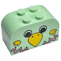 Brick Curved 2 x 4 x 2 Double with Parrot Head, Yellow Beak, Pink Feathers Print