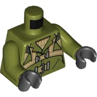 Torso Jacket, Tan Woolen Sweater, Harness Straps and Belt Print, Olive Green Arms, Black Hands