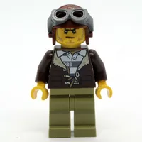 Criminal, Open Dark Brown Jacket over Prison Shirt, Reddish Brown Hat with Goggles