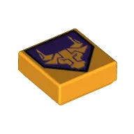 Tile 1 x 1 with Bright Light Orange Bull on Dark Purple Pentagonal Shield Print