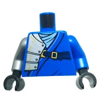 Torso, Odd Arms, Silver Armor over Right Arm, Gold Lightning, Dark Blue Strap print, Left Blue Arm, Right Flat Silver Arm, Black Hands