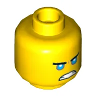 Minifig Head Zane, Straight Eyebrows, Medium Blue Eyes, Smile / Scowl Print