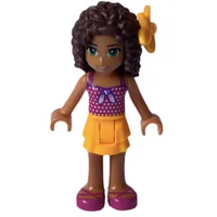 Andrea - Magenta Top, Bright Light Orange Skirt, Flower