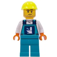 Plumber, White Shirt, Dark Turquoise Overall, Vibrant Yellow Hat
