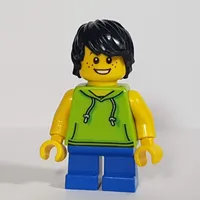 Boy, Lime Hoodie, Short Blue Legs, Black Hair