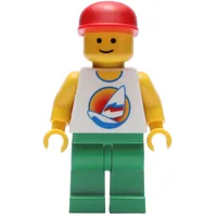 White Torso with Surfboard, Green Legs, Red Cap (3626c Head)