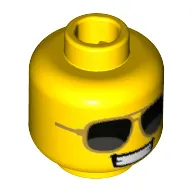 Minifig Head Firework Guy, Smile/Grin, Full Teeth, Big Sunglasses