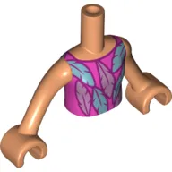 Minidoll Torso Girl, Dark Pink Top, Magenta Trim, Feathers print, Nougat Arms and Hands