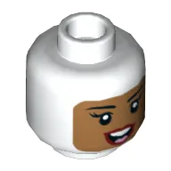 Minifig Head Batgirl, Dual Sided Balaclava with Medium Nougat Face, Beauty Mark, Open Mouth Smile / Neutral Print [Hollow Stud]
