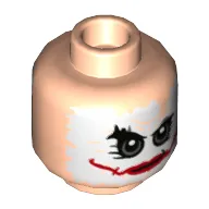 Minifig Head Joker, White Face Paint with Green Eyes, Red Scars, Open / Closed Mouth Print