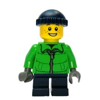 Boy, Green Jacket, Short Dark Blue Legs, Dark Blue Hat