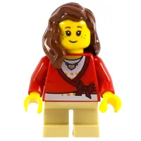 Girl, Cardigan Tied with Bow and Necklace, Tan Legs, Reddish Brown Hair