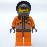 Coast Guard, Orange Jumpsuit with Zipper, Radio, and Badge, Dark Gray Hands, Dark Bluish Gray Helmet with Visor, Orange Sunglasses