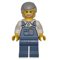 Man, Sand Blue Overalls, Light Bluish Gray Hair, Beard