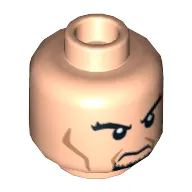 Minifig Head General Zod, Thick Eyebrows, Brown Goatee, Cheek Lines, Angry / Bared Teeth with Red Eyes Print