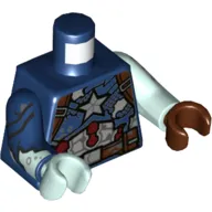 Torso, Odd Arms and Hands, Armor, Tattered, Red and White Stripes, Silver Star, Dark Bluish Gray Mud Print (Captain America), Left Light Aqua Arm and Reddish Brown Hand, Right Dark Blue Arm and Light Aqua Hand