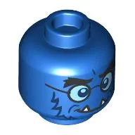 Minifig Head Beast, Thick Black Eyebrows, Dark Blue Fur, Fangs, Angry / Glasses, Dark Blue Eyes