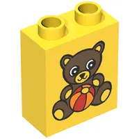 Duplo Brick 1 x 2 x 2 with Teddy Bear and Ball Print