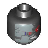Minifig Head Nindroid / Mindroid, Silver Mechanical Mask, Red Eyes Print