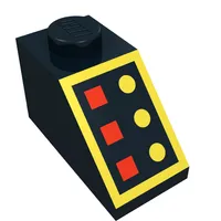 Slope 45° 2 x 1 with Bottom pin, with 3 Red Lamps, 3 Yellow Buttons, Yellow Border print