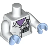 Torso Lab Coat with Medium Lavender Shirt and Pen, Buttons and 'PROFESSOR C BODIN' Badge Print, White Arms, Bright Light Blue Hands