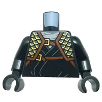Torso, Ninja Robe, Gold/Dark Bluish Grey Armor, Reddish Brown Trim, Straps print, Black Arms and Hands