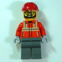 Construction Worker, Orange Safety Jacket, Dark Bluish Grey Legs, Red Hard Hat