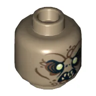 Minifig Head Goblin, Dual Sided, Light Yellow Eyes, 8 Teeth / 7 Teeth Print [Hollow Stud]