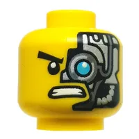 Minifig Head Zane Black Eyebrows, Neutral / Cyborg Side with Medium Azure Eye